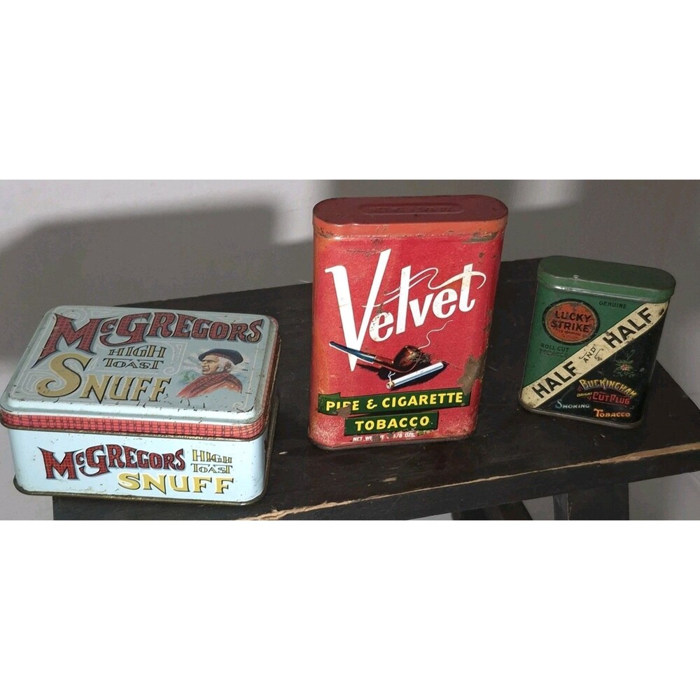 Vintage Tobacco Tins Lot Lucky Strike Half and Half Velvet McGregor's Snuff
